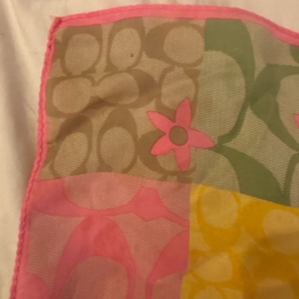 Coach Pink and Green 100% Silk neck/hair/purse Scarf, the Hamptons collection. - Picture 6 of 17